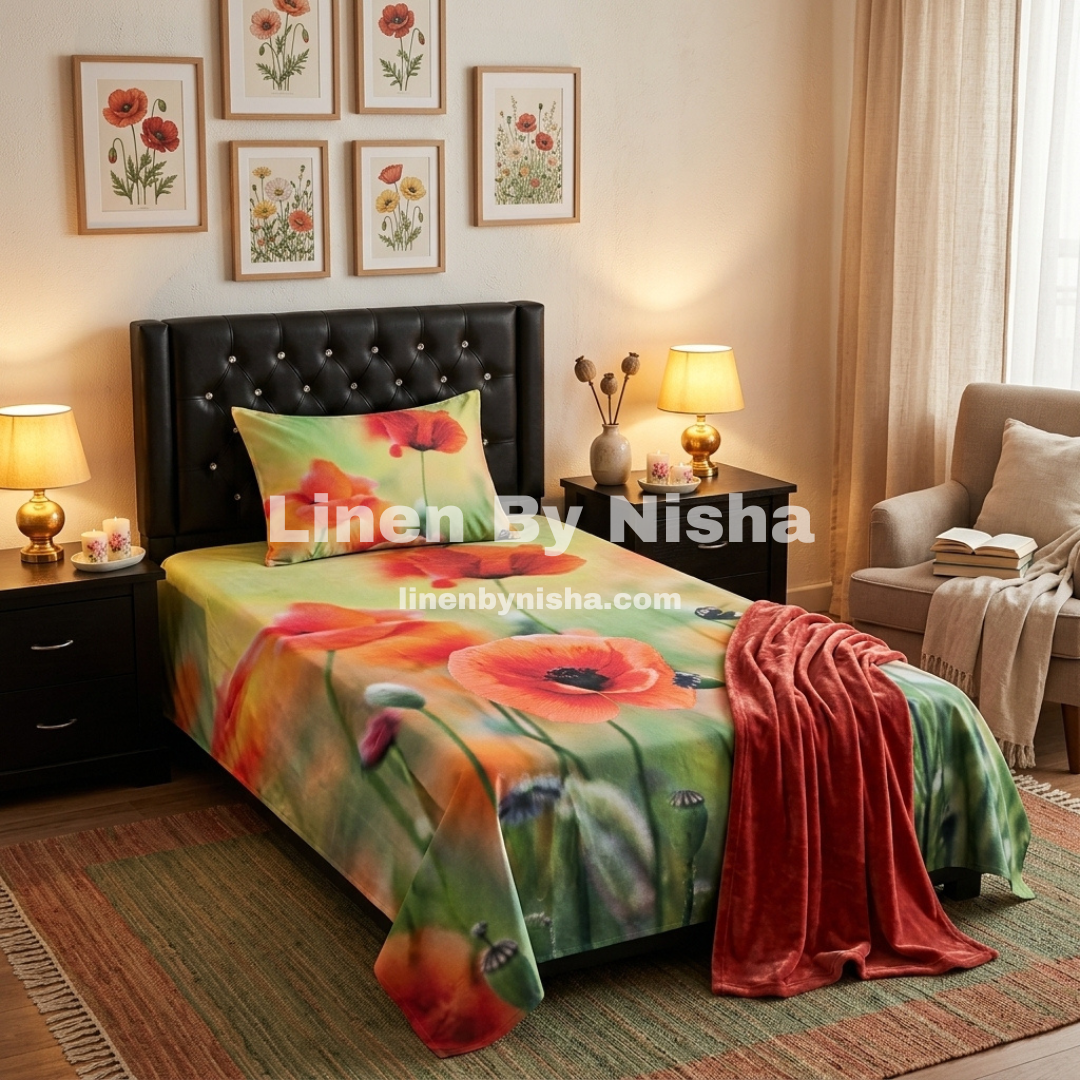 Divine Pure Cotton Kids Bed Sheet - Red Poppy - Single - DSB237
