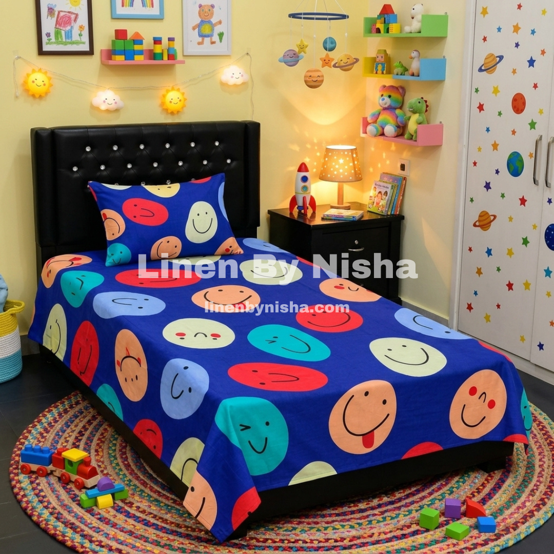 Divine Pure Cotton Kids Bed Sheet - Smile Face - Single - DSB239