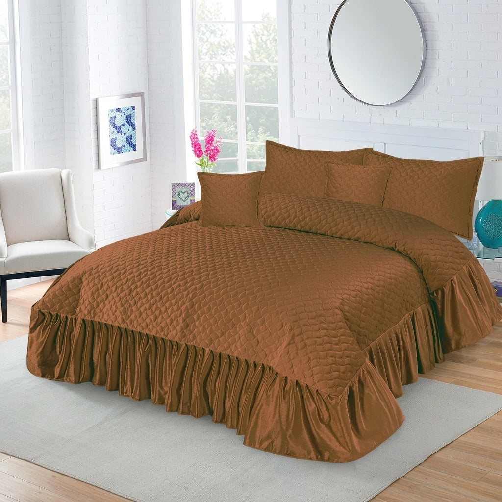 Frivvo Bridal Imported Velvet Frill Bed Sheet Set - 5pcs - Copper - FVB04