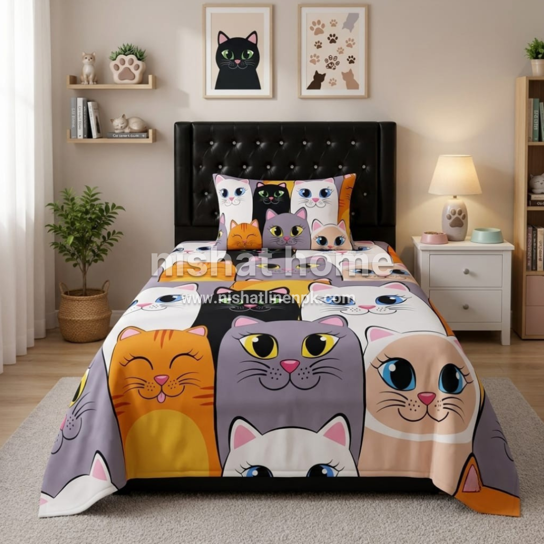Divine Pure Cotton Kids Bed Sheet - Kwaii Cat - Single - DSB202