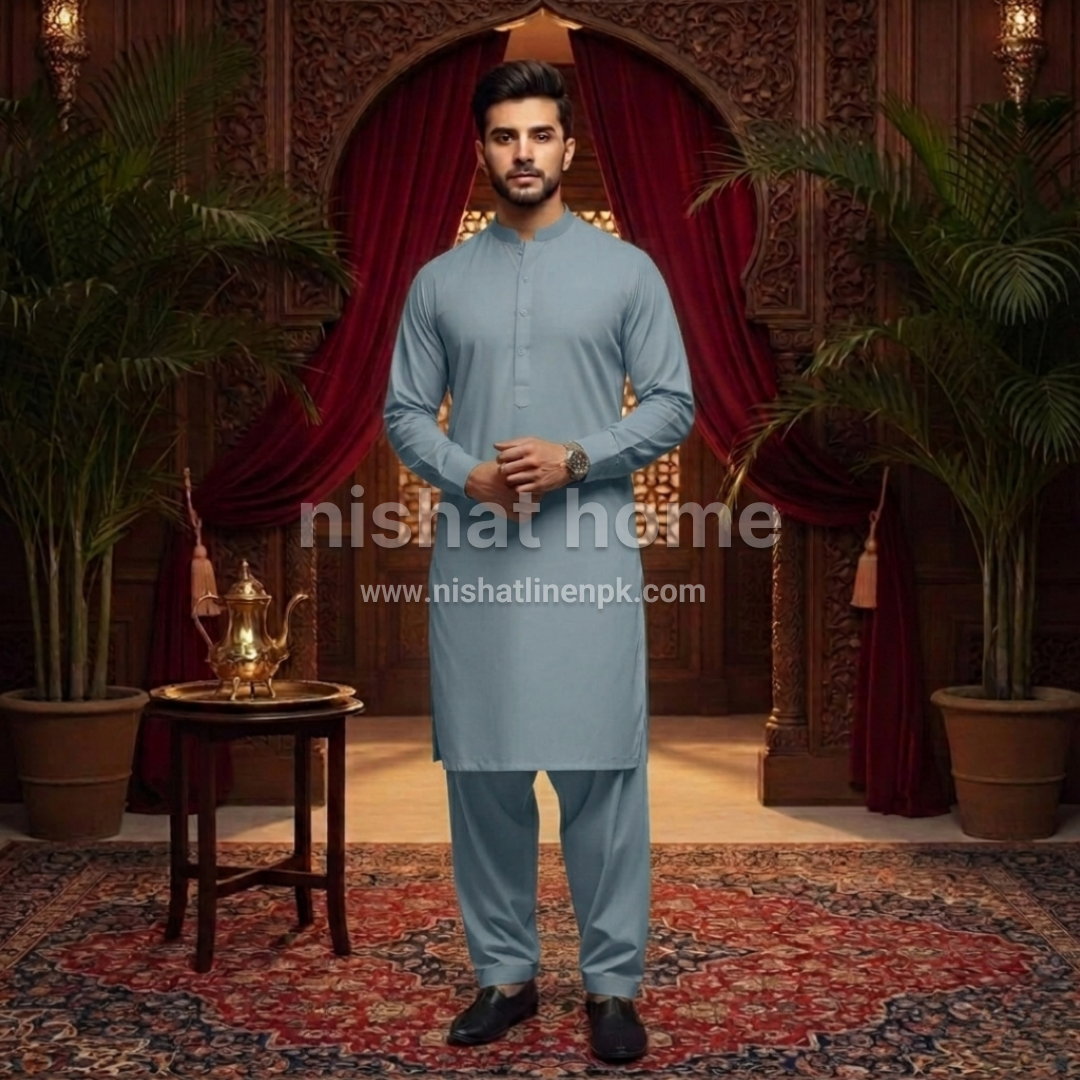 Khushi Men Premium Wash n Wear - 2pcs - Steel Blue - KWW19