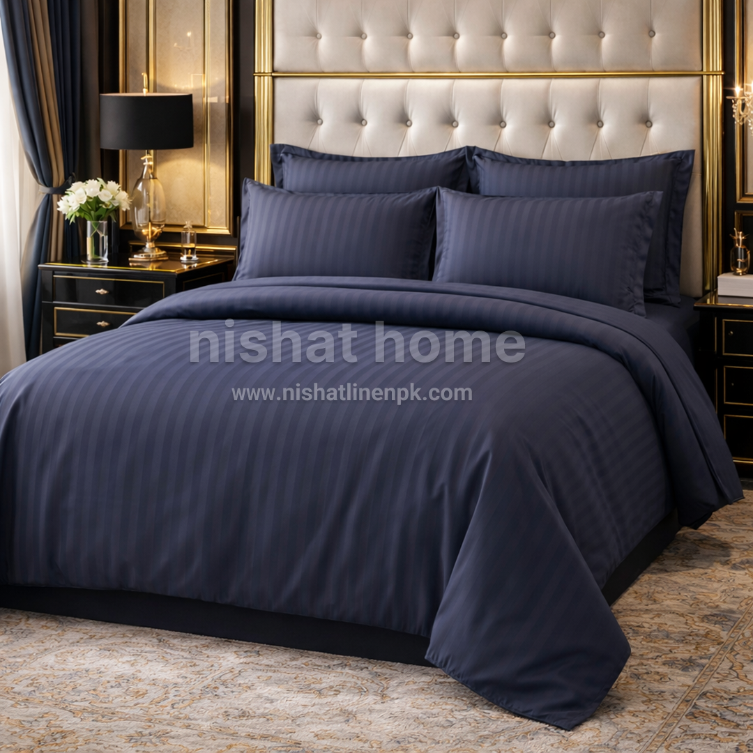 Royal Stripe Solid Duvet Set - Ash - 6pcs - RSD01