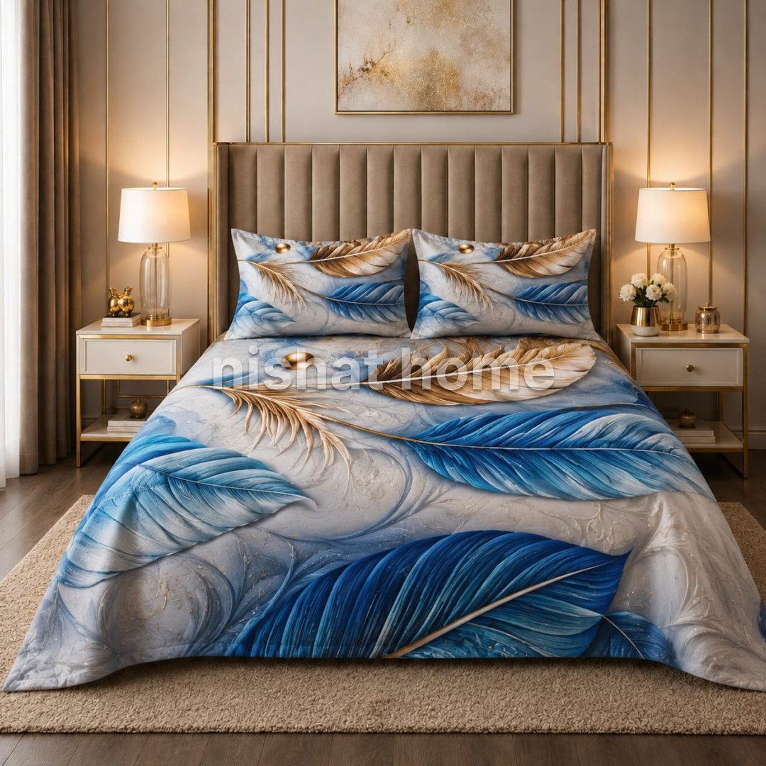 Rozani 5D Cotton Printed Bed Sheet - King - 3pcs - RDP02