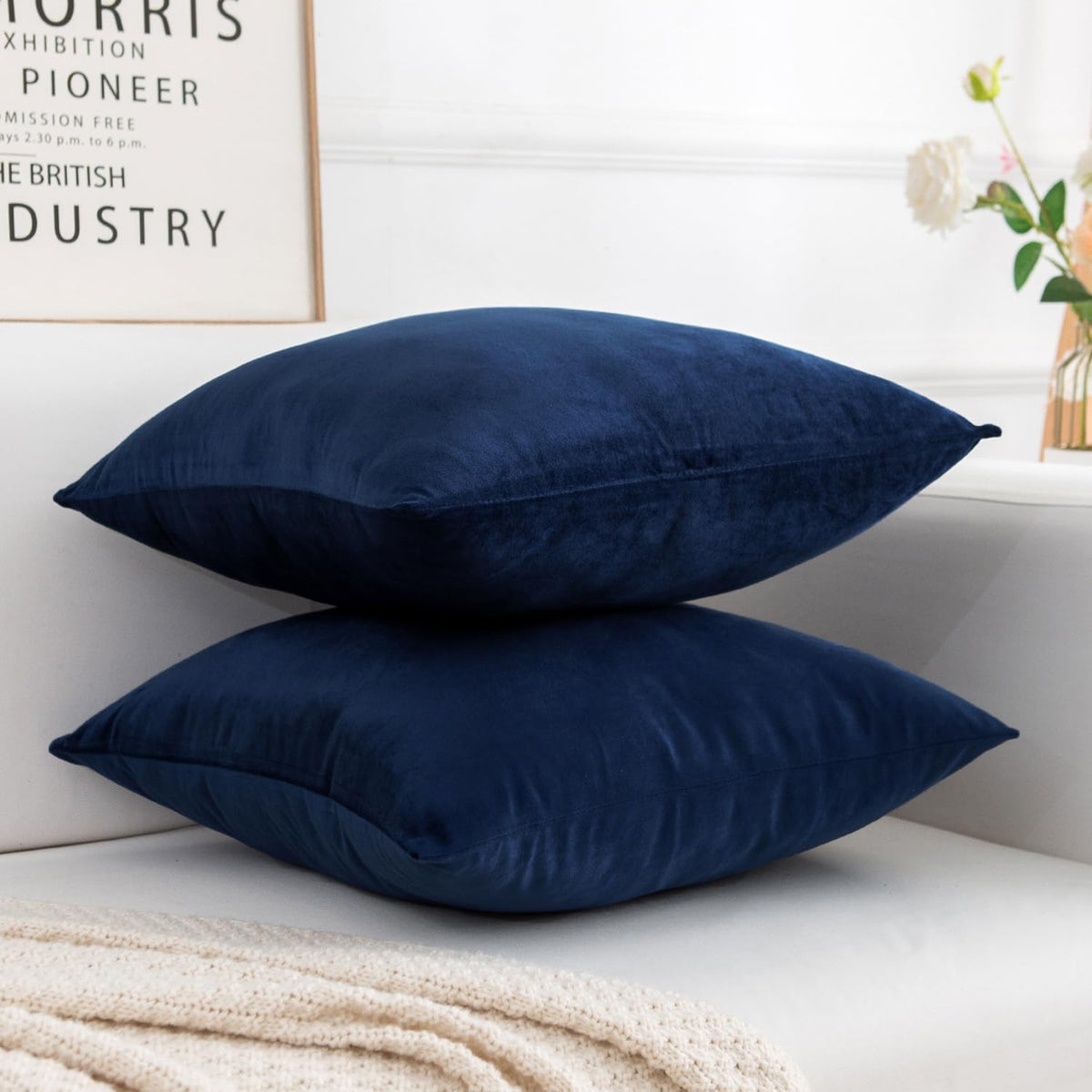 Velvez Soft Velvet Cushion Cover Set - 2pcs - Blue - VCC05